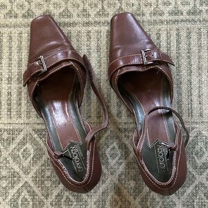 Aerology Women's Dark Brown Leather Shoes with Buckle